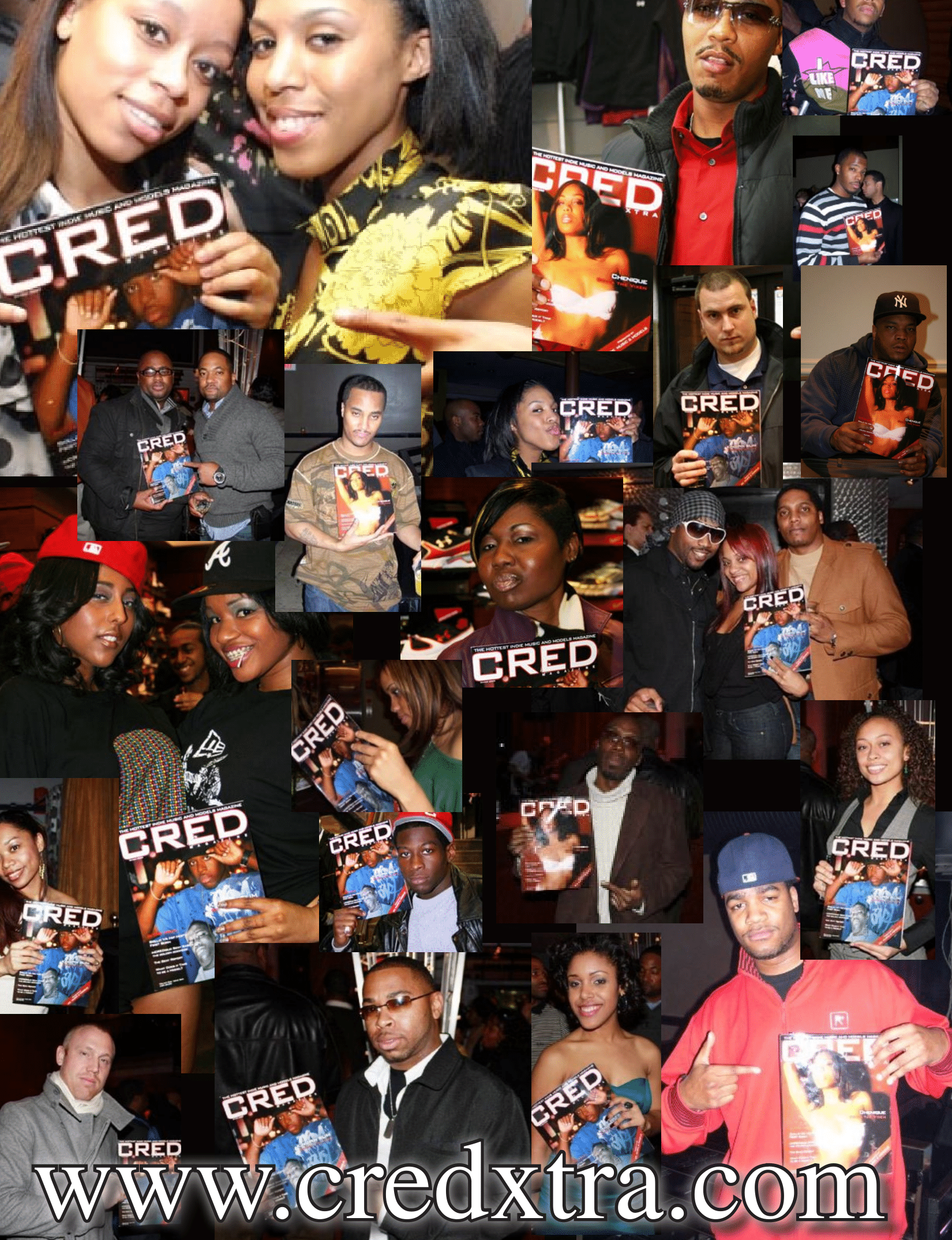 Collage of readers at events holding the first issue of CRED Magazine